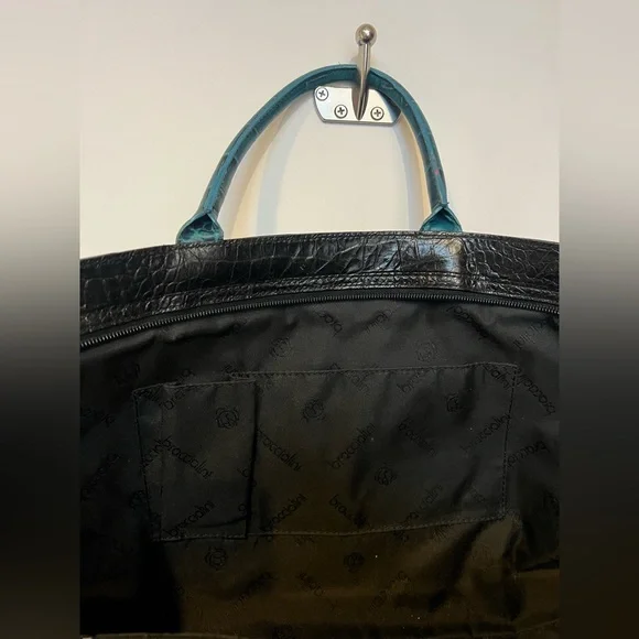 Braccialini Leather Patchwork Embellished Tote Bag Croc Embossed Floral Gem Vtg - Picture 10 of 14